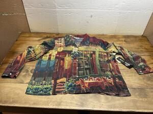 VINTAGE Nicole Taylor 100% Silk Women 2X Button Up Shirt Multicolor Graphic Art